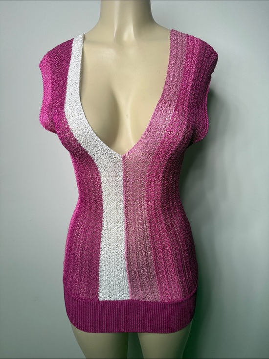 bebe Other - bebe Pink & White Striped Deep V-Neck Short Sleeve Sweater